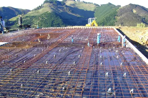 Steel reinforcing mesh laid out ready for a concrete pour